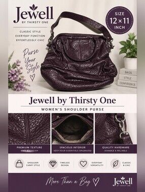 Jewell by thirsty one 12x11 inch purple shoulder purse #18